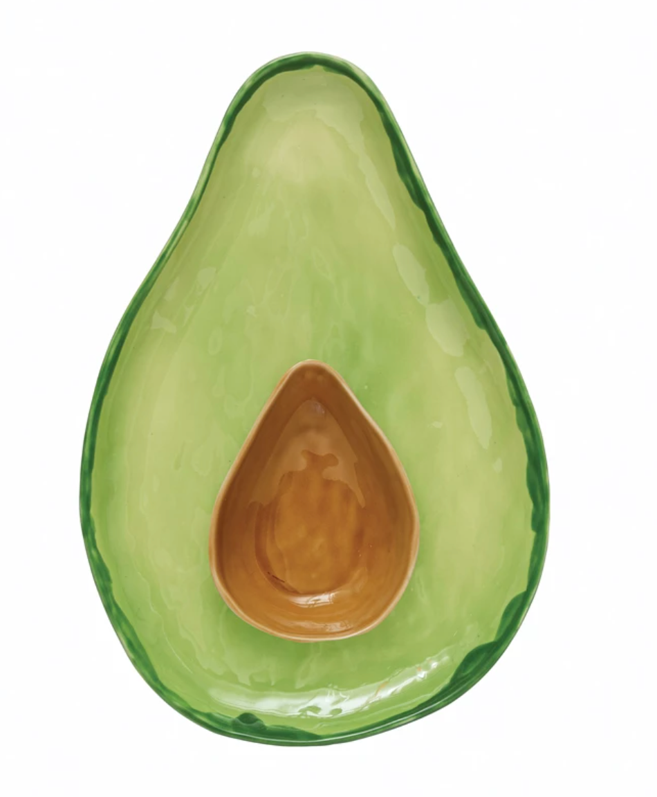 Stoneware Avocado Plate w/ Pit Bowl