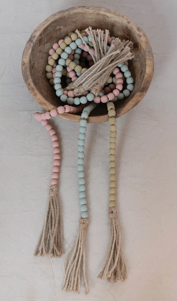 Color Paulownia Wood Bead w/ Jute Tassels