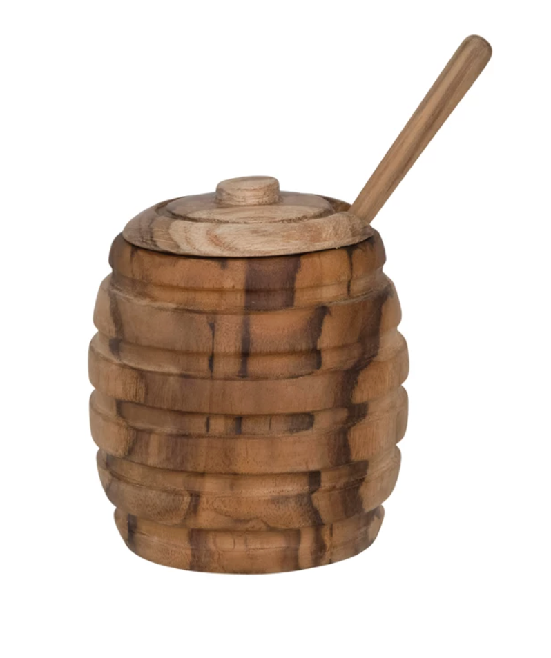 Teakwood Honey Jar w/ Wood Honey Dipper