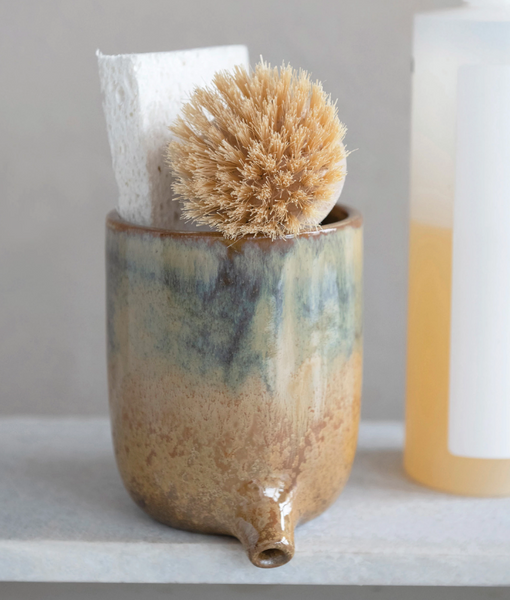 Stoneware Toothbrush/Sponge Holder w/ Drip Spout