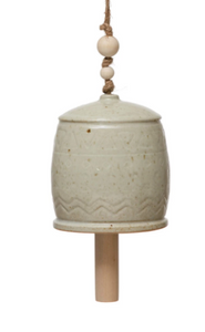 Stoneware Bell w/ Wood Beads, Reactive Glaze