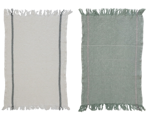 Cotton Waffle Weave Tea Towels w/ Fringe
