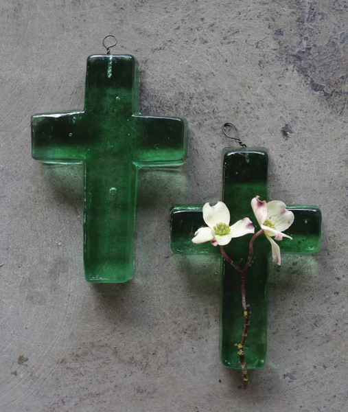 Recycled Glass Hanging Cross