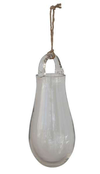 Hanging Hand-Blown Glass Vase w/ Jute Hanger