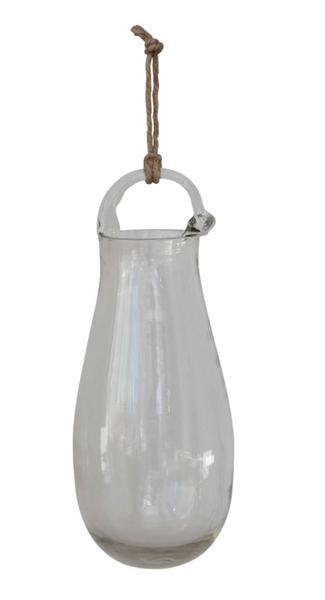 Hanging Hand-Blown Glass Vase w/ Jute Hanger