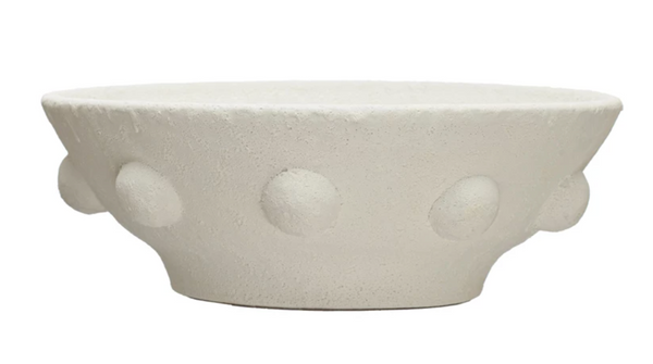 White Decorative Coarse Terra-cotta Bowl w/ Raised Dots