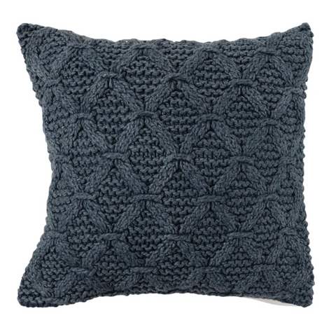 Deep Navy Woven Cotton Cable Knit Pillow w/ Pattern