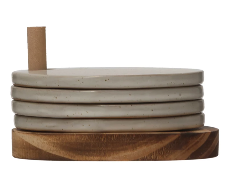 Stoneware Coasters w/ Wood Holder