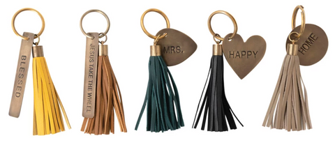 Brass Key Chain w/ Saying and Leather Tassel