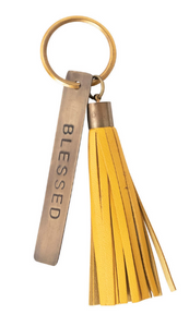 Brass Key Chain w/ Saying and Leather Tassel