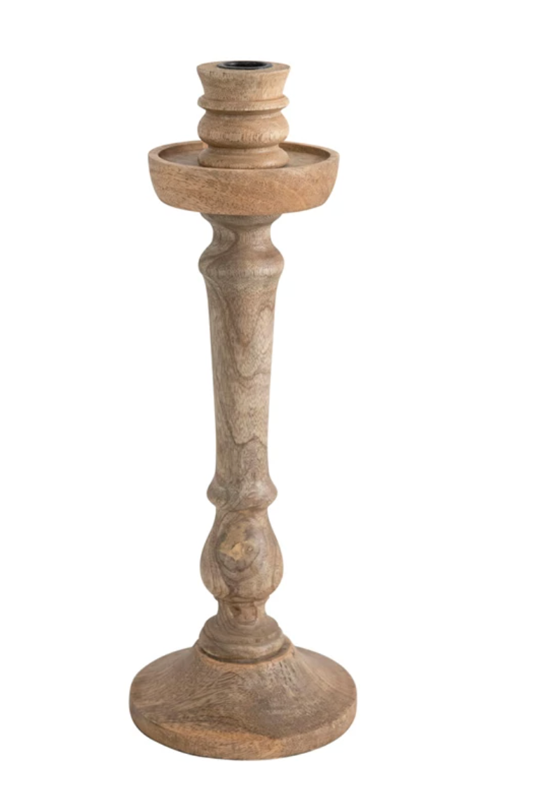 Hand-Carved Mango Wood Taper Holder