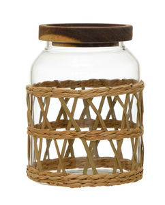 Glass Canister w/ Acacia Wood Lid & Woven Sleeve