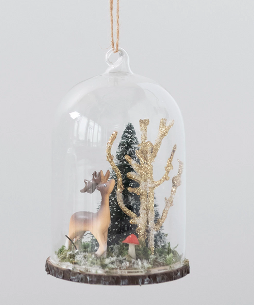 Glass Cloche Ornament w/ Forest Animal