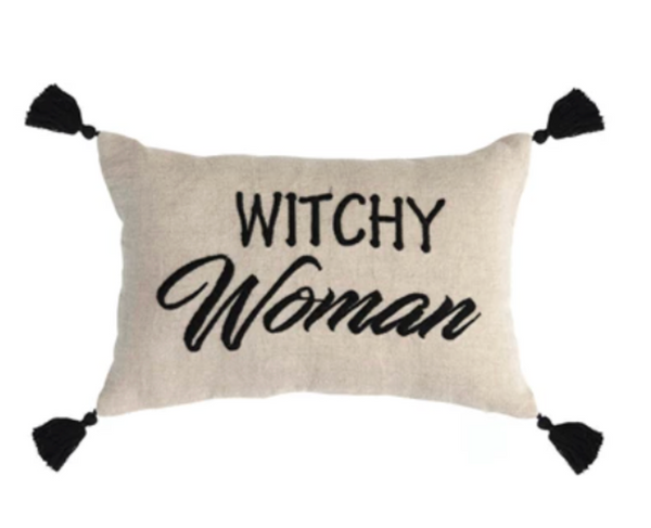 Halloween Linen Lumbar Pillow w/ Saying