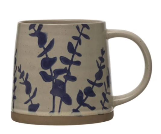 Hand-Stamped Stoneware Mug w/ Botanicals