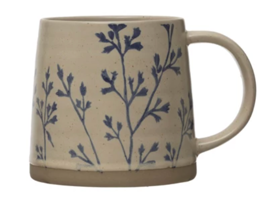 Hand-Stamped Stoneware Mug w/ Botanicals