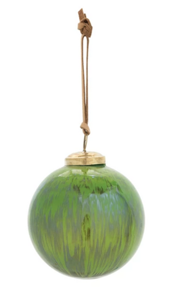 Hand-Marbled Glass Ball Ornament w/ Leather Hanger