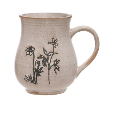 Stoneware Mug w/ Flowers
